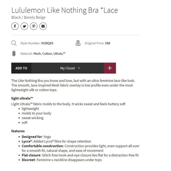 Lululemon Black Beige Like Nothing Lace Bra 32D - Picture 3 of 11